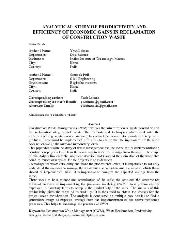 (PDF) ANALYTICAL STUDY OF PRODUCTIVITY AND EFFICIENCY OF ECONOMIC GAINS ...