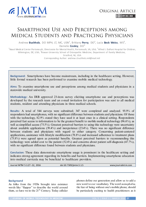 (PDF) Smartphone Use and Perceptions among Medical Students and ...