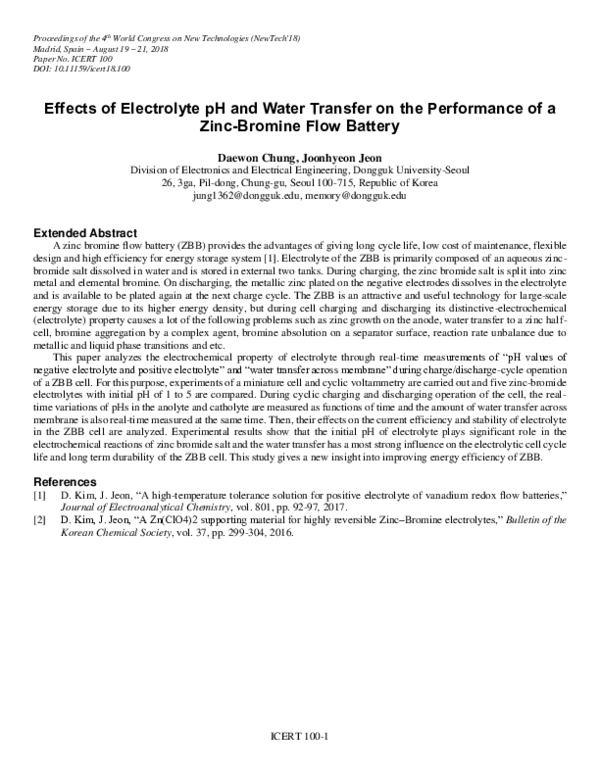 (PDF) Effects of Electrolyte pH and Water Transfer on the Performance