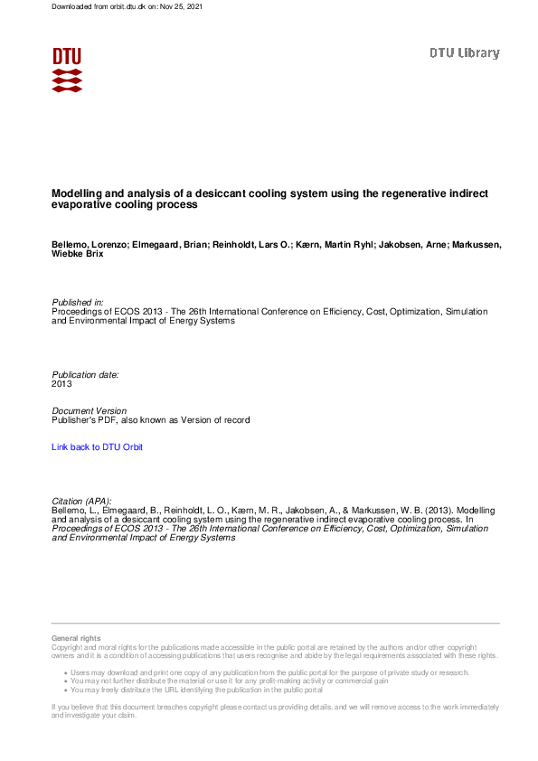 (PDF) Modelling and analysis of a desiccant cooling system using the