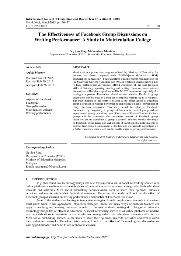 (PDF) The Effectiveness of Facebook Group Discussions on Writing ...