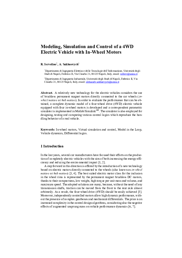 (PDF) Modeling, Simulation and Control of a 4WD Electric Vehicle with ...