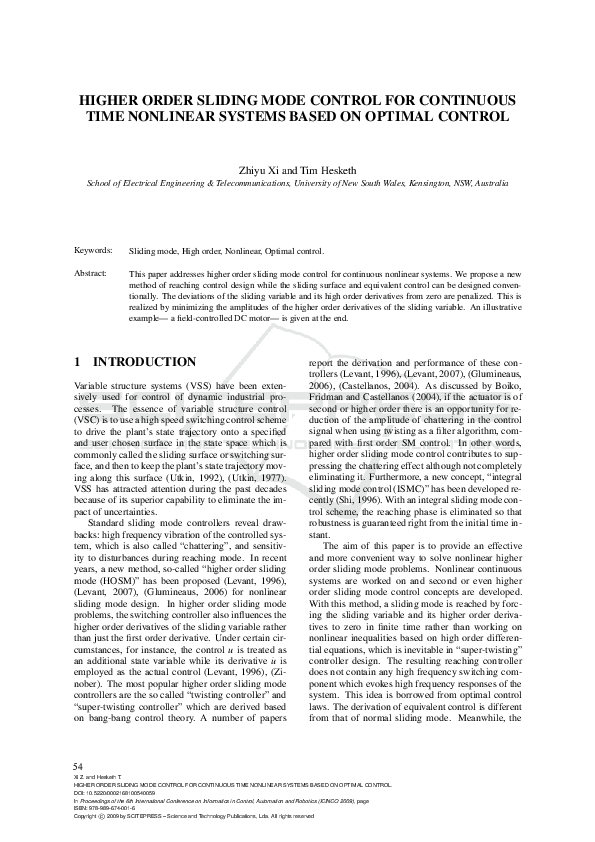 (PDF) Higher Order Sliding Mode Control for Continuous Time Nonlinear ...