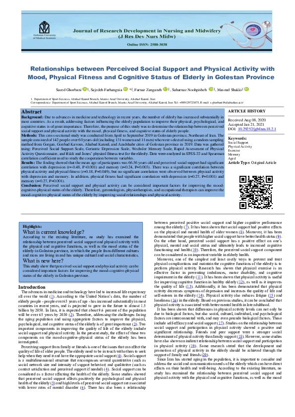 (PDF) Relationships between Perceived Social Support and Physical ...