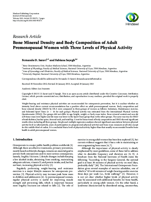 (PDF) Bone Mineral Density and Body Composition of Adult Premenopausal ...