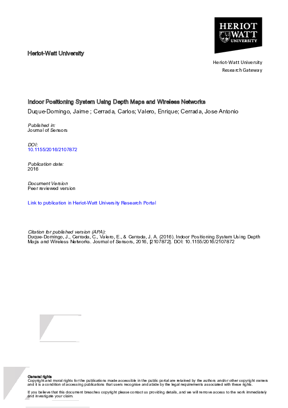 (PDF) Indoor Positioning System Using Depth Maps and Wireless Networks