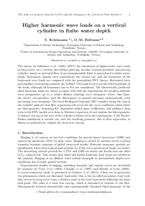 (PDF) Higher harmonic wave loads on a vertical cylinder in finite water ...