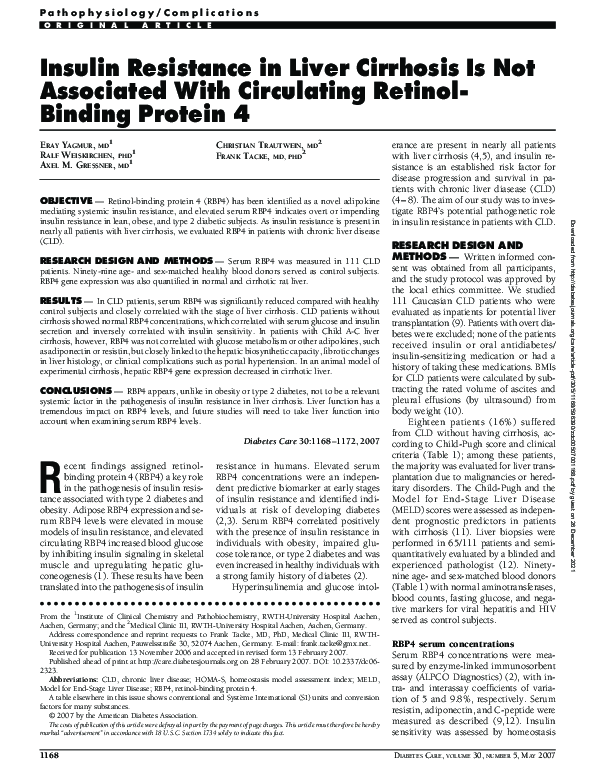(PDF) Insulin Resistance in Liver Cirrhosis Is Not Associated With ...