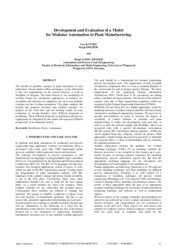 (PDF) Development and Evaluation of a Model for Modular Automation in ...