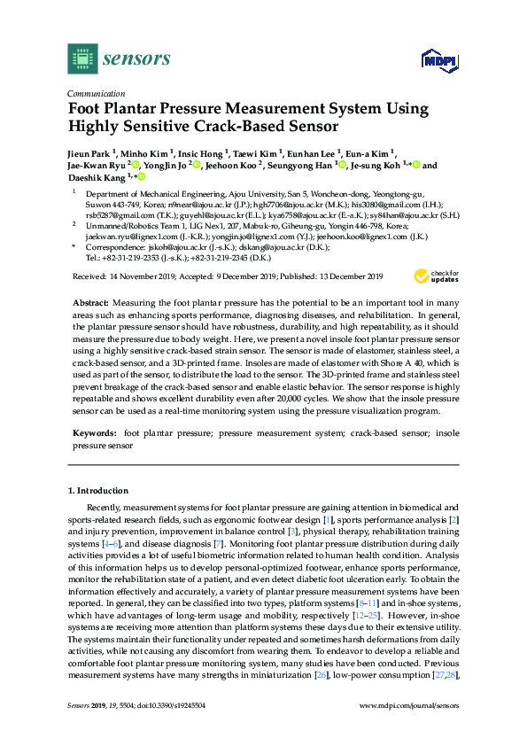(PDF) Foot Plantar Pressure Measurement System Using Highly Sensitive ...