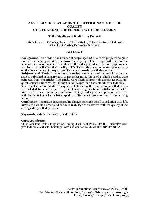 (PDF) A Systematic Review on The Determinants of The Quality of Life ...