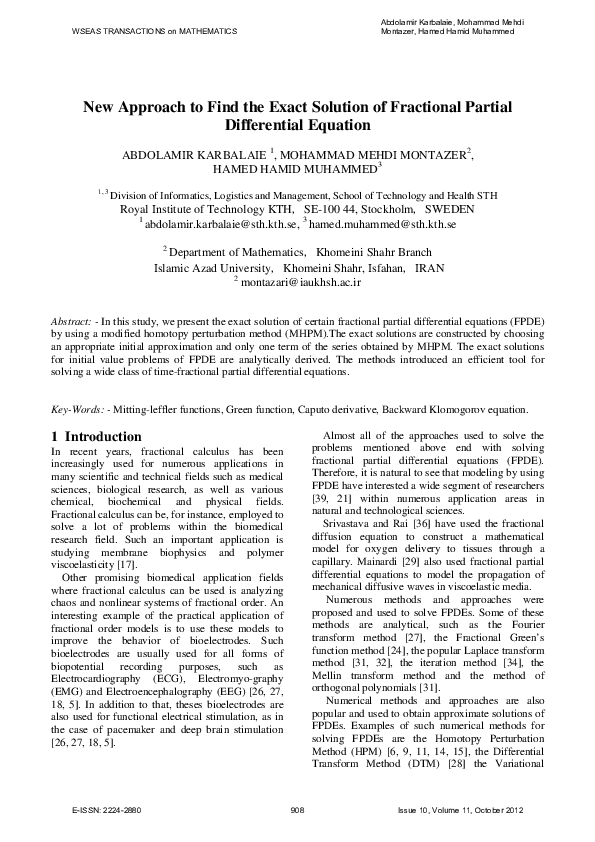 (PDF) New Approach to Find the Exact Solution of Fractional Partial ...