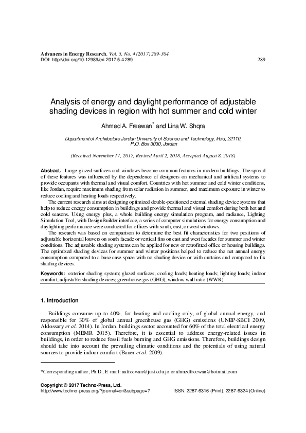 (PDF) Analysis of energy and daylight performance of adjustable shading ...