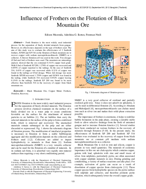 (PDF) Influence of frothers on the flotation of black mountain ore
