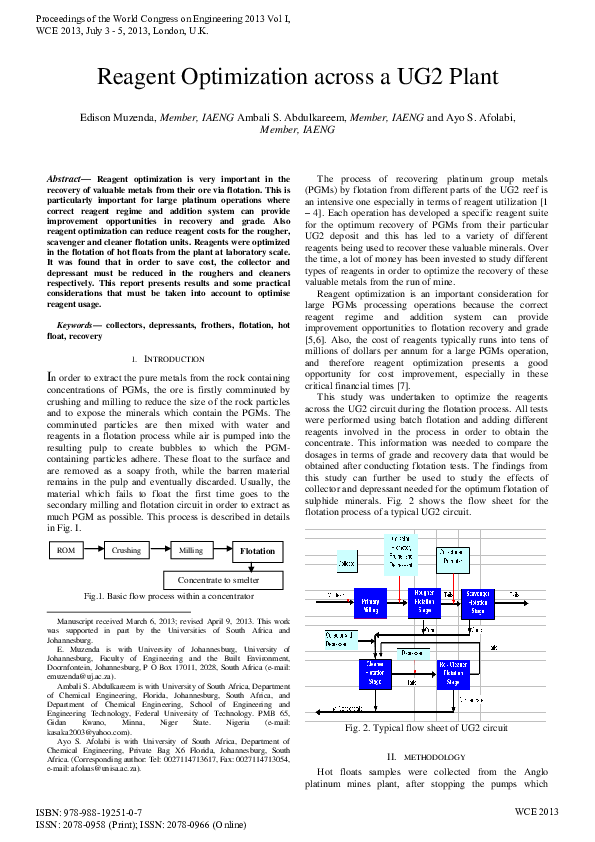 (PDF) Reagent optimization across a UG2 plant