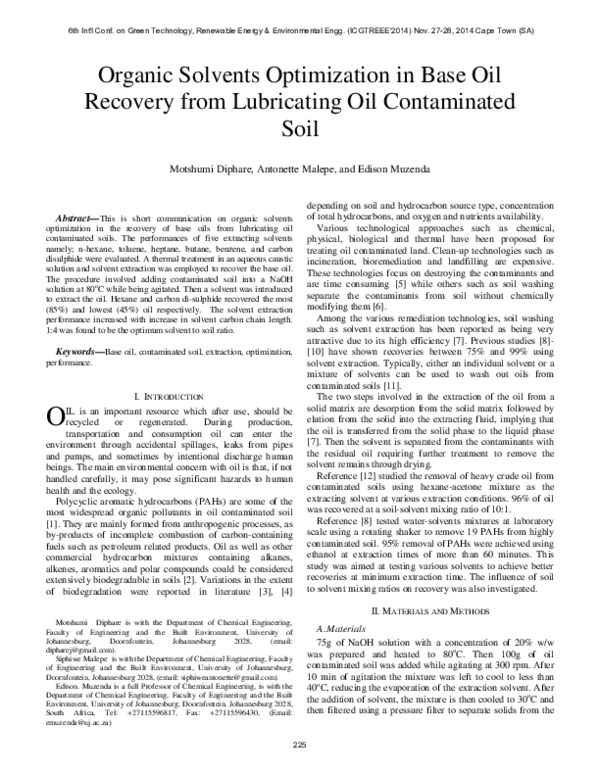 (PDF) Organic Solvents Optimization in Base Oil Recovery from ...