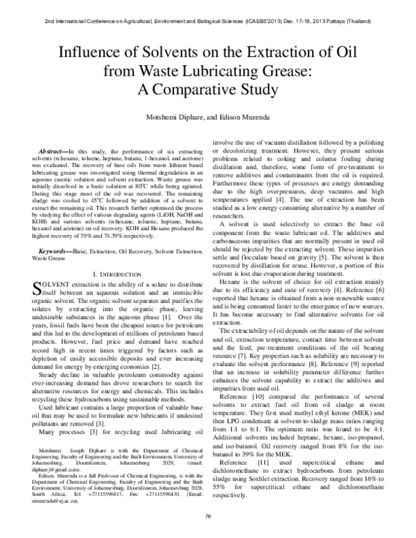 (PDF) Influence of Solvents on the Extraction of Oil from Waste