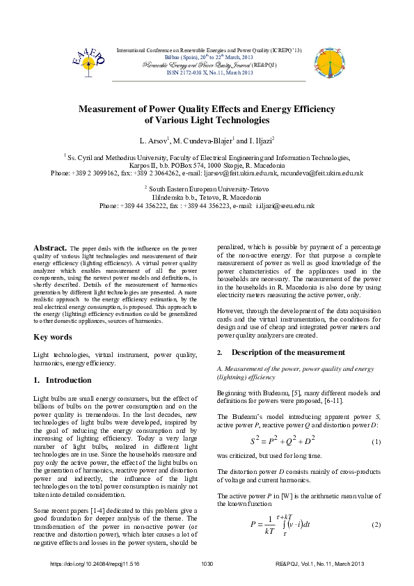 (PDF) Measurement of Power Quality Effects and Energy Efficiency of ...