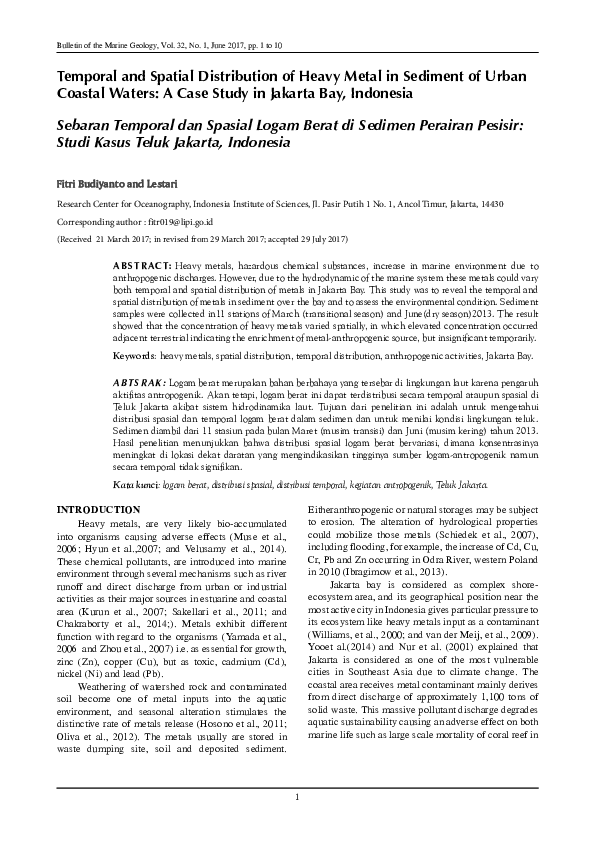 (PDF) Temporal and Spatial Distribution of Heavy Metal in Sediment of ...
