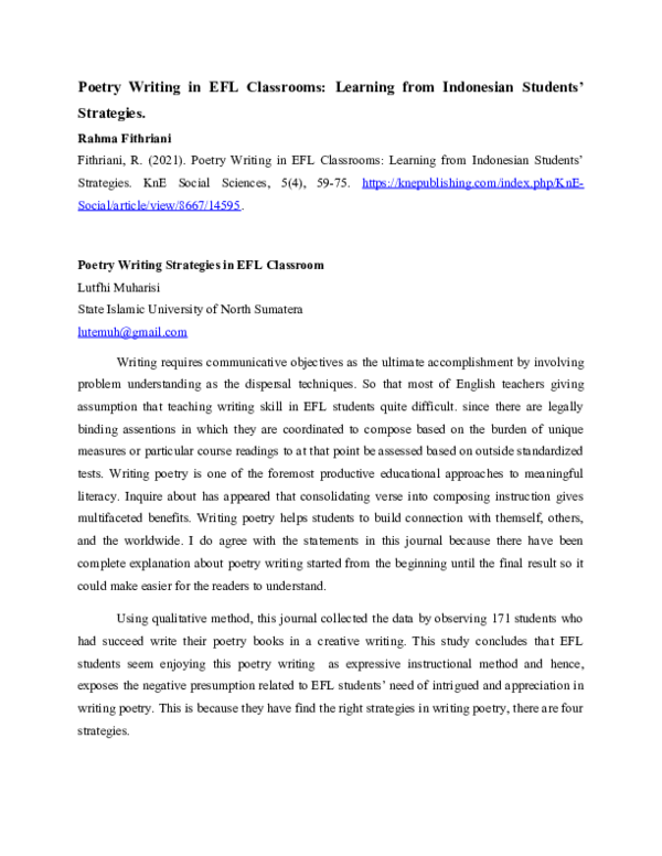(DOC) Poetry Writing in EFL Classrooms: Learning from Indonesian ...