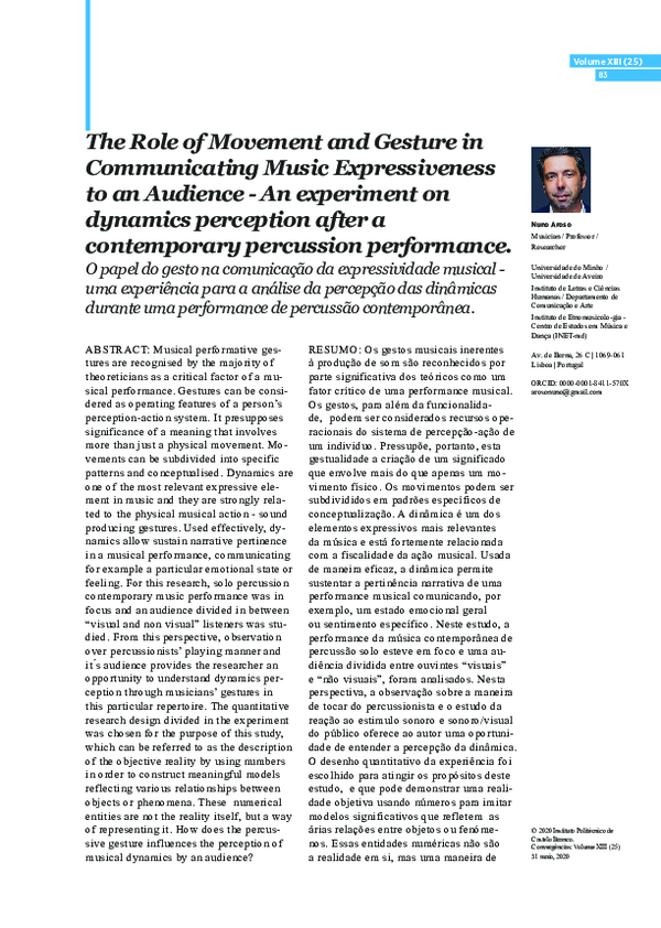 (PDF) Role of Movement and Gesture in Communicating Music ...