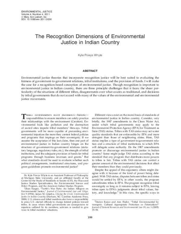 (PDF) Recognition Dimensions of Environmental Justice in Indian Country