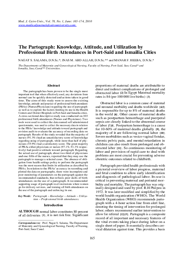 (PDF) The Partograph : Knowledge , Attitude , and Utilization by ...