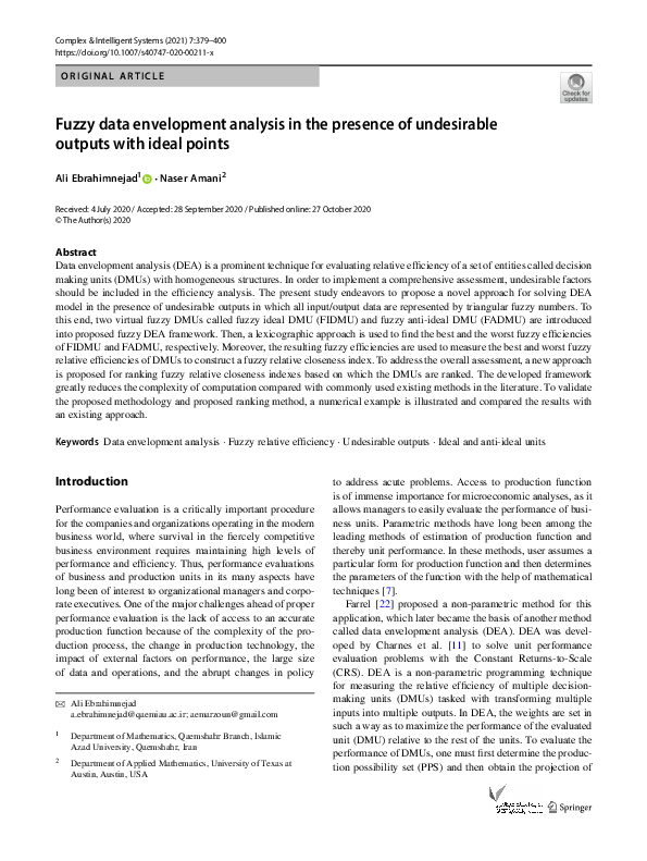 (PDF) Fuzzy data envelopment analysis in the presence of undesirable ...