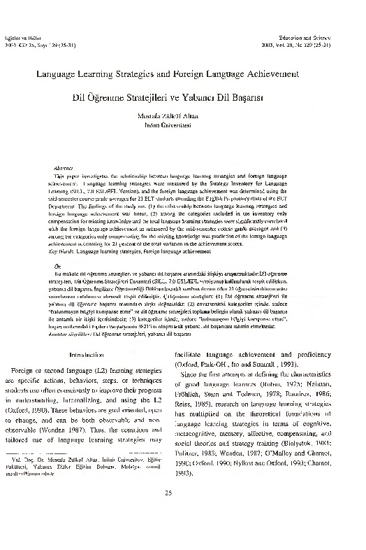 (PDF) Language learning strategies and foreign language achievement