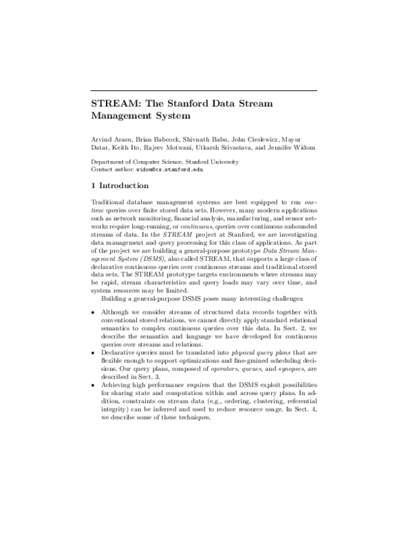 (PDF) Stream: The Stanford Data Stream Management System