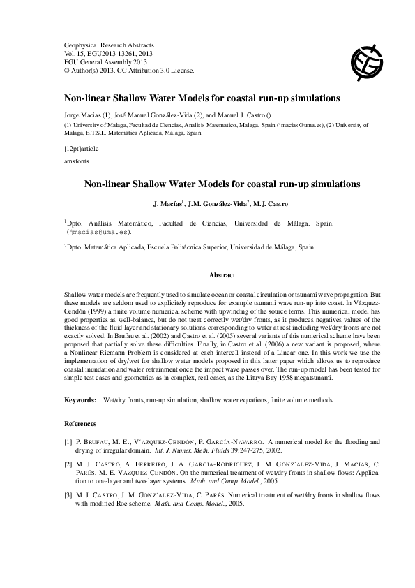 (PDF) Non-linear shallow water models for coastal run-up simulations
