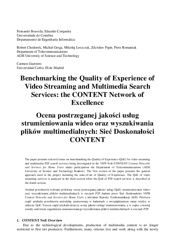 (PDF) Benchmarking the quality of experience of video streaming and ...