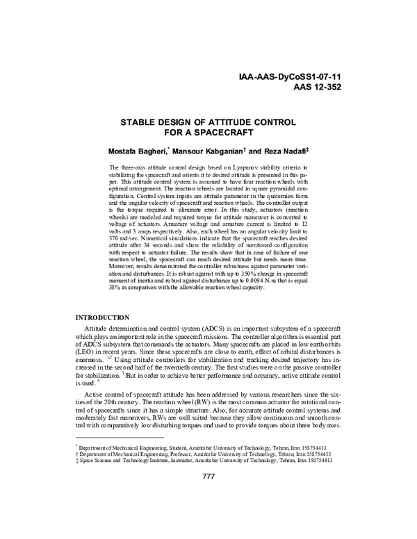 (PDF) Stable Design of Attitude Control for a Spacecraft