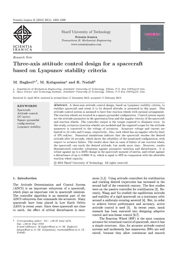 (PDF) Three-axis attitude control design for a spacecraft based on ...