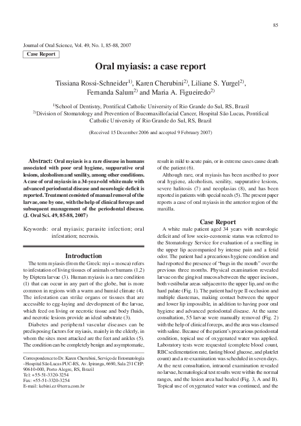 (PDF) Oral myiasis a case report Evandro Abdo Academia.edu