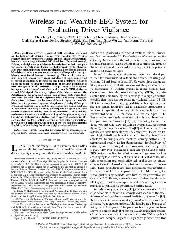 (PDF) Wireless and Wearable EEG System for Evaluating Driver Vigilance