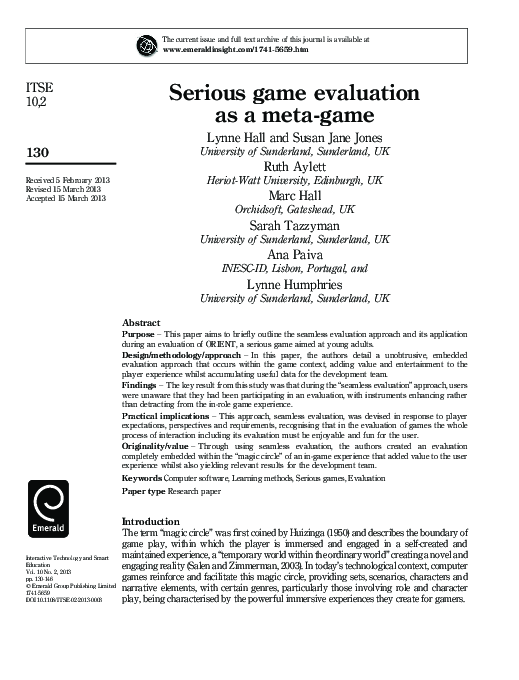 (PDF) Serious game evaluation as a meta-game