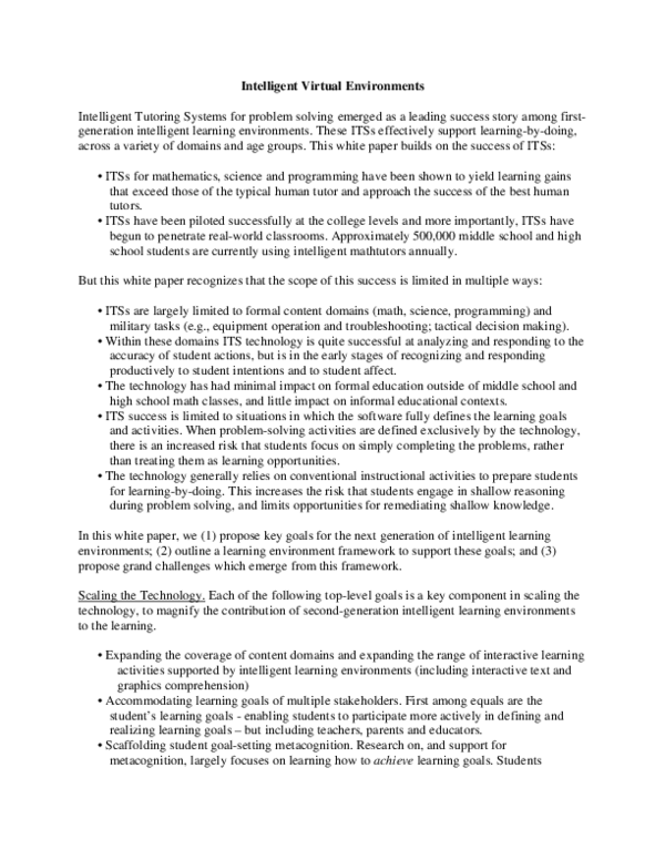 (PDF) Intelligent Virtual Environments