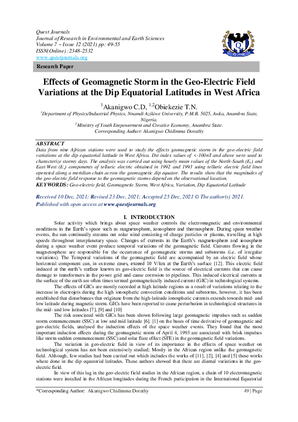 (PDF) Effects of Geomagnetic Storm in the Geo-Electric Field Variations ...