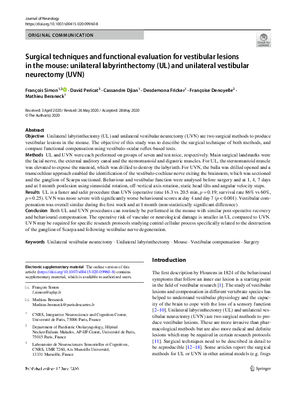 (PDF) Surgical techniques and functional evaluation for vestibular ...