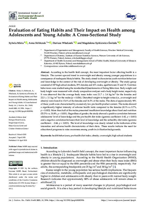 (PDF) Evaluation of Eating Habits and Their Impact on Health among ...