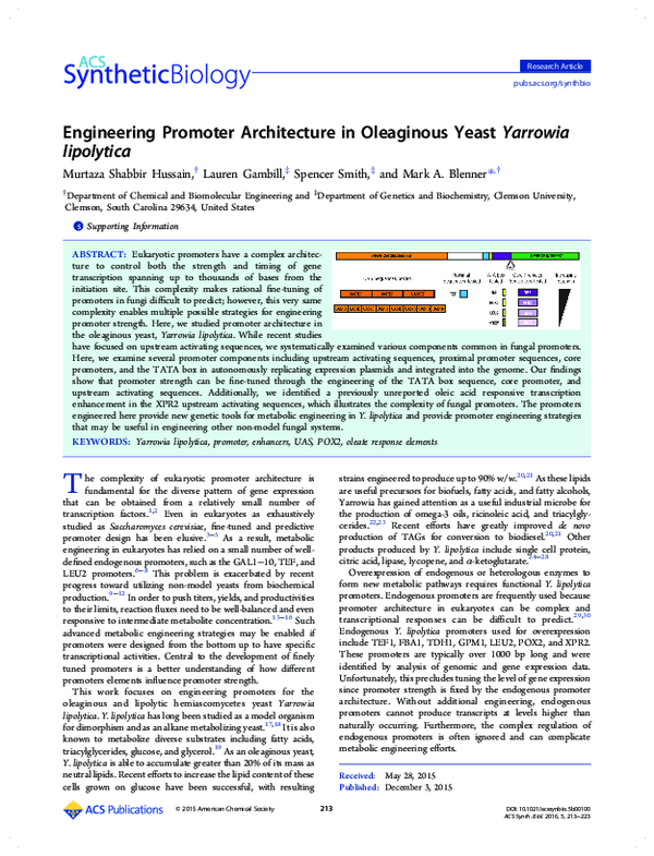 (PDF) Engineering Promoter Architecture in Oleaginous Yeast Yarrowia ...