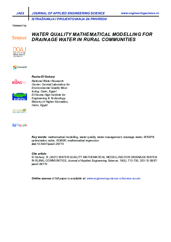 (PDF) Water quality mathematical modelling for drainage water in rural ...