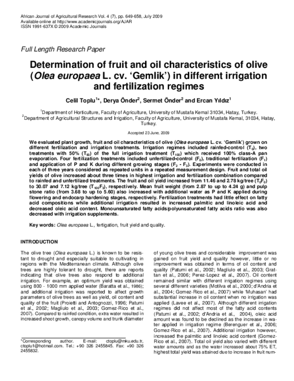(PDF) Determination of fruit and oil characteristics of olive (Olea ...