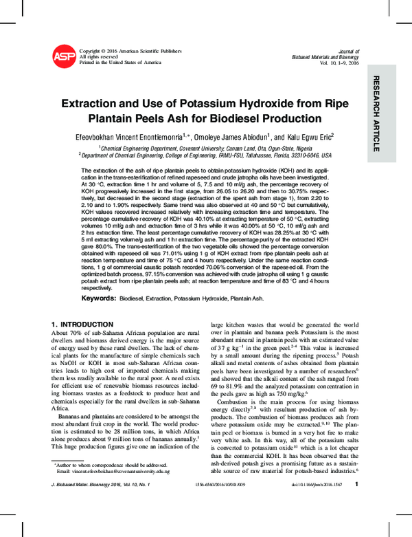 (PDF) Extraction and Use of Potassium Hydroxide from Ripe Plantain