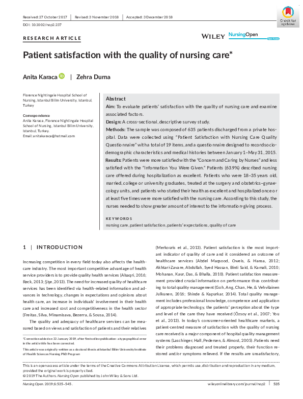 (PDF) Patient Satisfaction with Quality of Nursing Care at Governmental ...