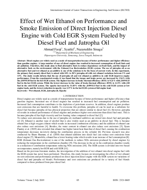 (PDF) Effect of wet ethanol on performance and smoke emission of direct ...