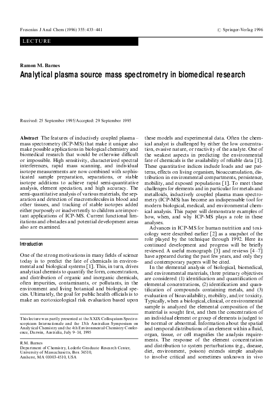 (PDF) Analytical plasma source mass spectrometry in biomedical research