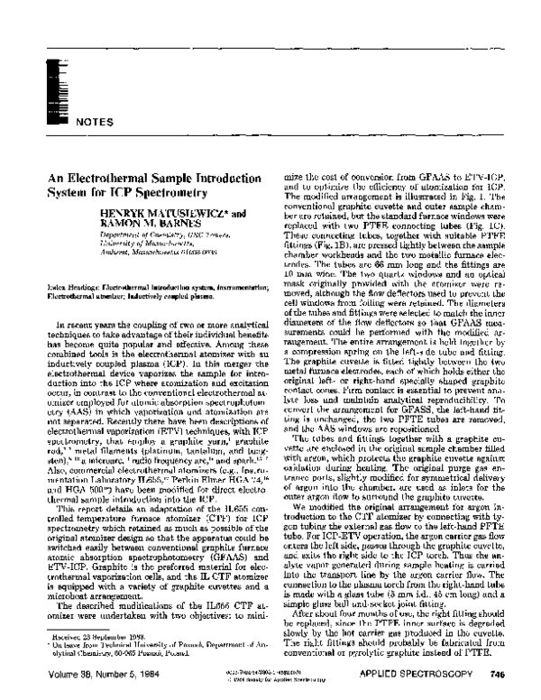 (PDF) An Electrothermal Sample Introduction System for ICP Spectrometry