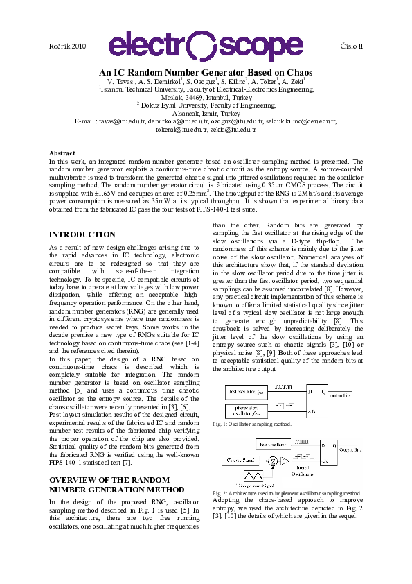 (PDF) An IC random number generator based on chaos